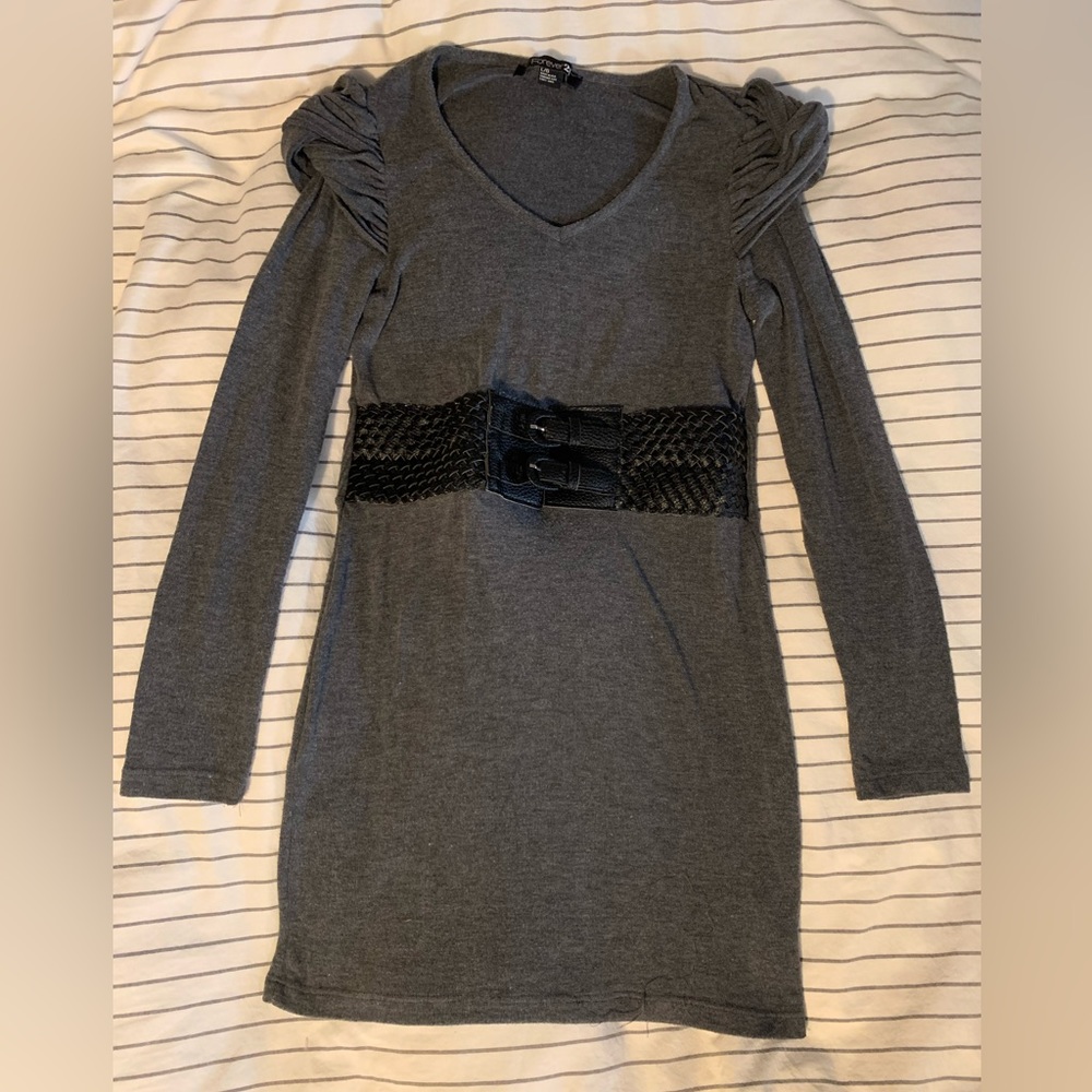 Forever 21 grey dress with frontal belt